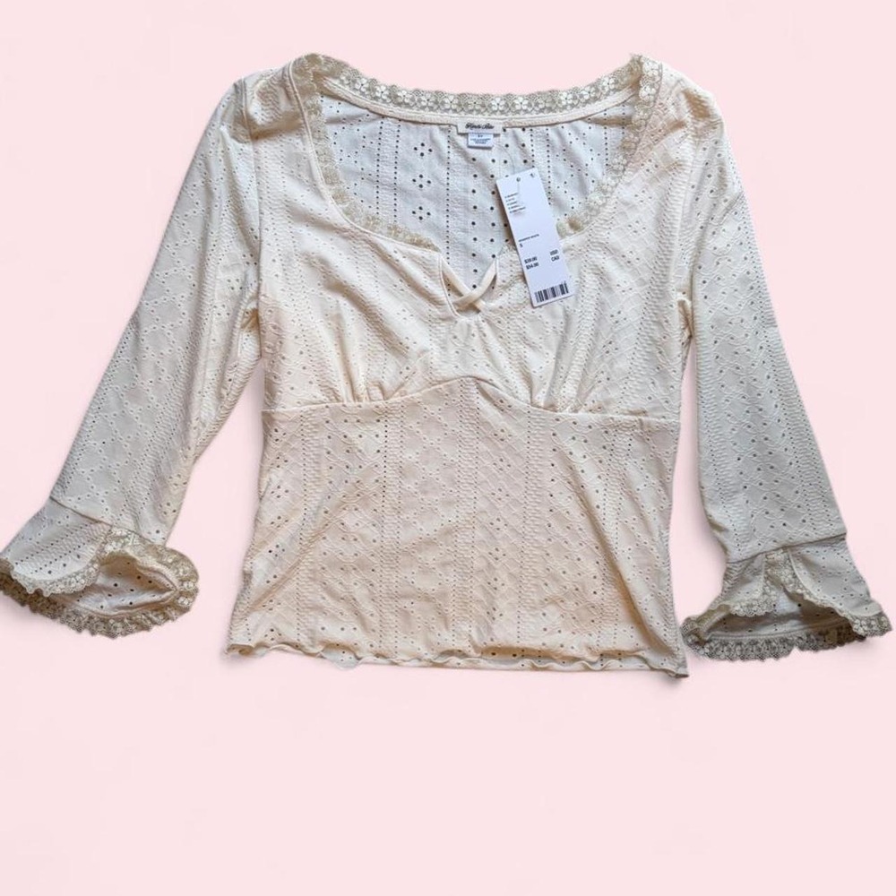 Kimchi Blue Urban Outfitters White Eyelet Lace Ruffle Sleeve Blouse NWT Petite S